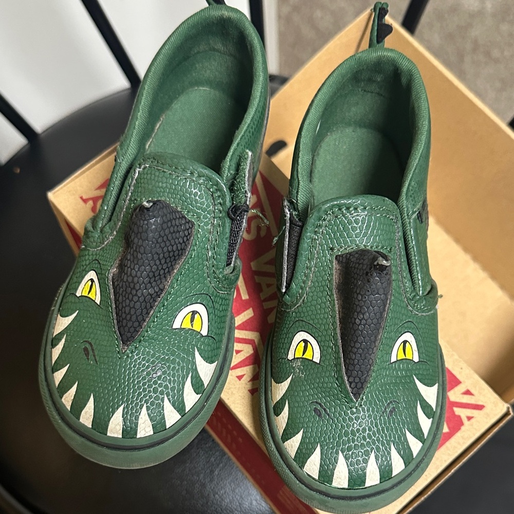 Vans Kids Green Dino Slip-On Sneakers